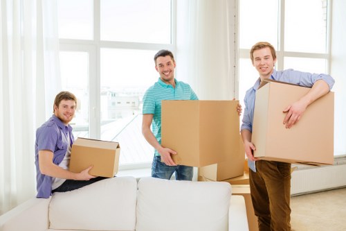 Packed student boxes ready for removals in Brent